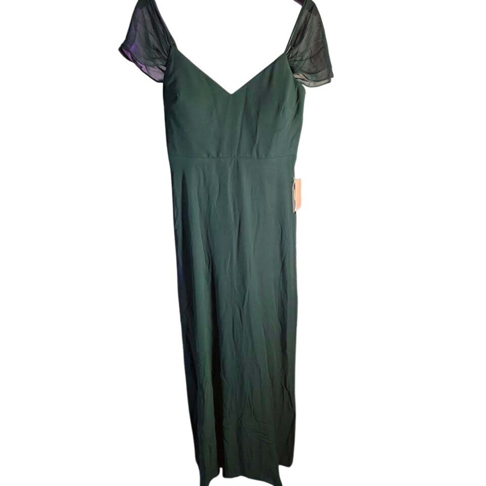 Birdy Grey‎ Devin Chiffon Gown Emerald Green Flutter Sleeve Formal Dress Size M